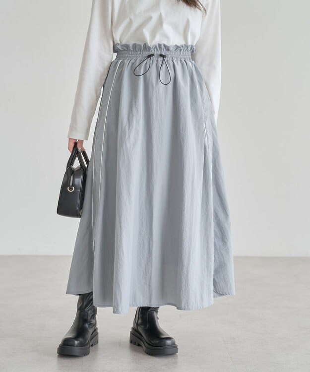 Green Parks ナイロンラインフレアスカート Gray