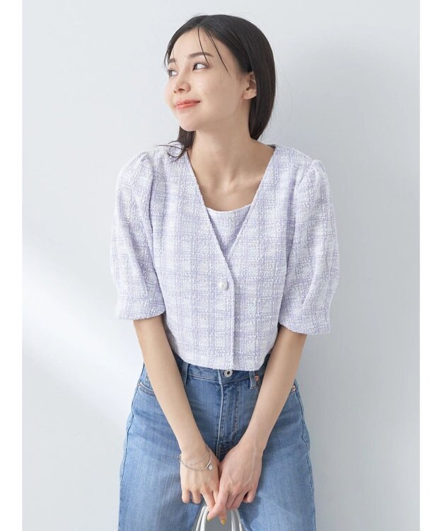 earth music&ecology ＳＥＴ２点　カットソーツィードアンサンブル Light Purple