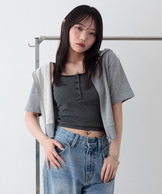 WEGO ヘンリーデザインカップインキャミ ブラックボーダー
