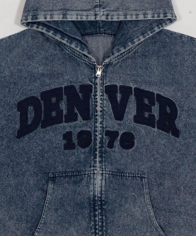 WEGO カレッジロゴBIGZIPパーカー デニム中濃加工色