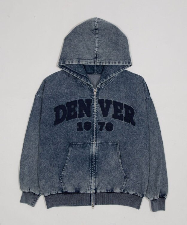 WEGO カレッジロゴBIGZIPパーカー デニム中濃加工色