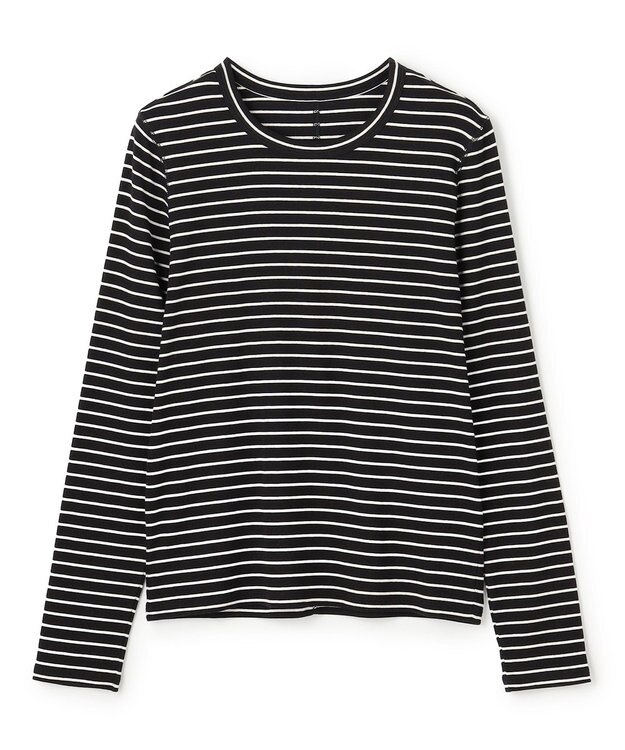 UNFILO コットンカシミヤ クルーネックカットソー ボーダー（ブラック×エクリュ）