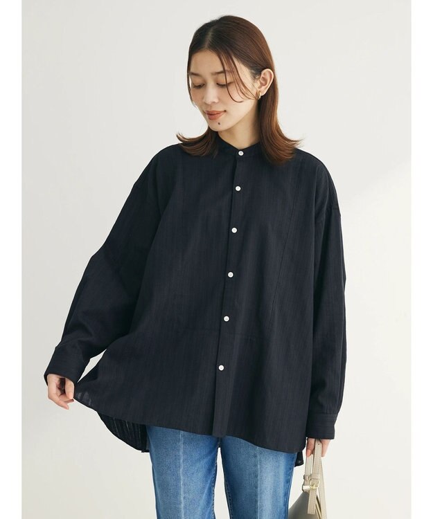 Green Parks カラミバンドカラーシャツ Black