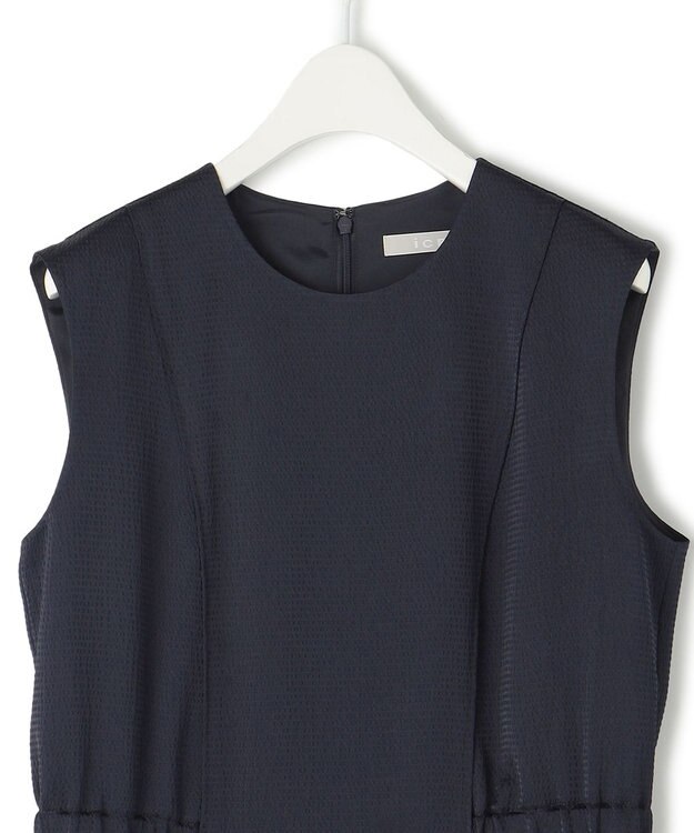 ICB 【洗える】 ストレッチハンマーサテン ノースリーブワンピース ネイビー系