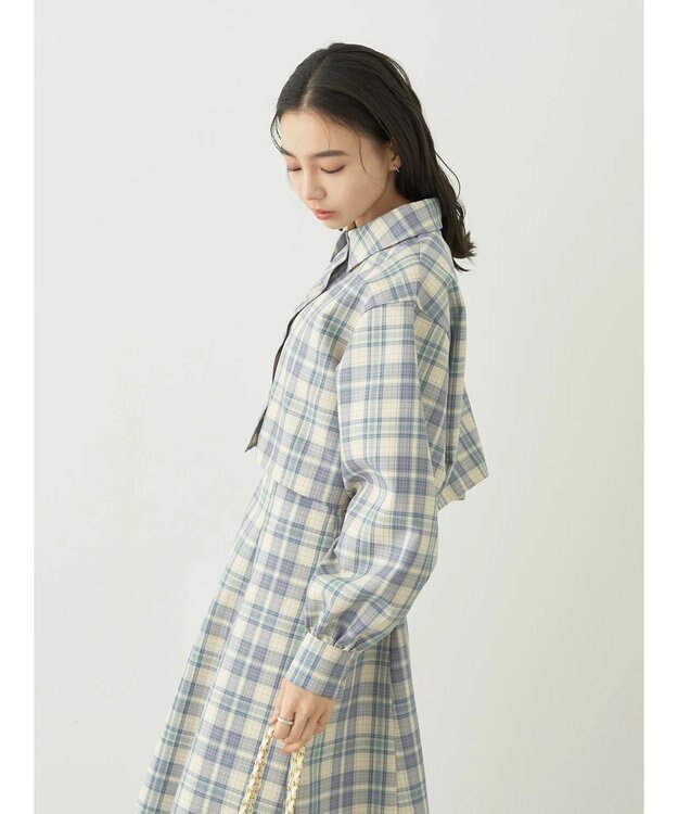 earth music&ecology ＣＨＥＣＫショートシャツジャケット Check Blue