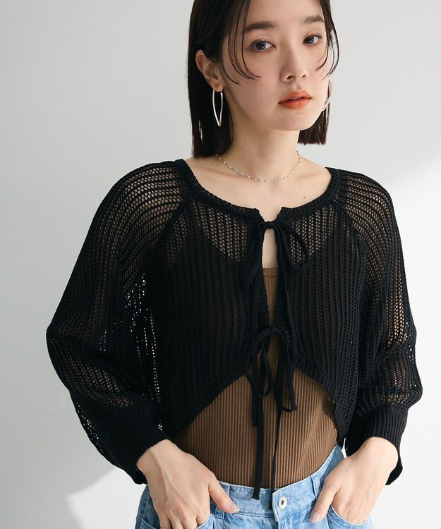 Green Parks ・ＥＬＥＮＣＡＲＥ　ＤＵＥ　２ｗａｙメッシュカーディガ Black