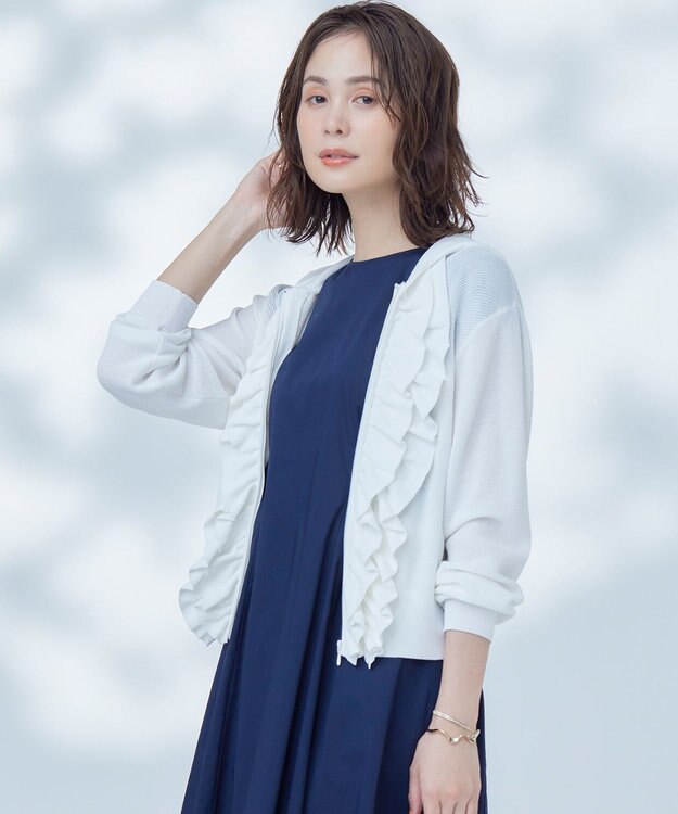 組曲 【WEB限定】  シアーニットフリルパーカー アイボリー系