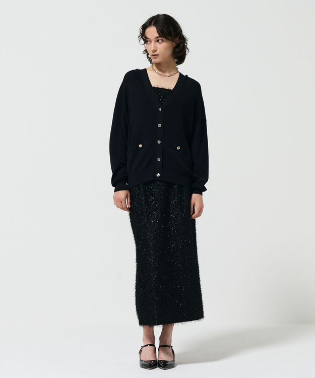 GRACE CONTINENTAL ルーズVネックニットカーディガン ブラック