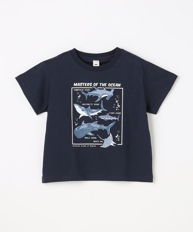 ANY KIDS 【洗濯機可能】サメプリント 半袖Tシャツ ネイビー