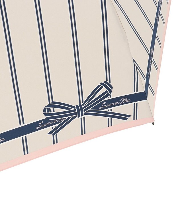 MOONBAT 【雨傘】ランバン オン ブルー(LANVIN en Bleu) リボンストライプ 折りたたみ傘  楽々開閉 クイックアーチ ベージュ