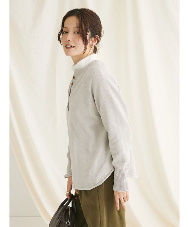 CRAFT STANDARD BOUTIQUE ７Ｇモールニット　ヘンリーＰＯ　Ｌ／Ｓ Gray Beige