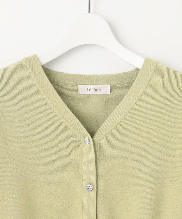 Feroux 【洗える】ビジューボタン2WAY カーディガン ライトグリーン系