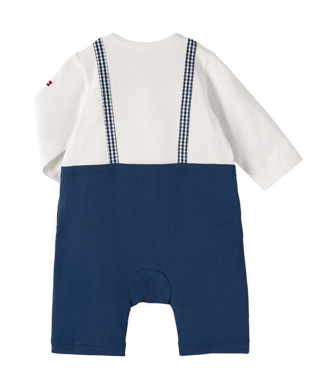 MIKI HOUSE HOT BISCUITS 【70-80cm】蝶ネクタイ＆サスペンダー 7分丈カバーオール 白