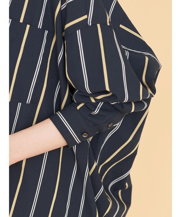 AMERICAN HOLIC ドビーストライプシャツチュニック Stripe Navy