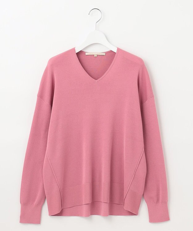 自由区 【XSサイズ～/洗える/セット着用可】ドライコットンハイゲージVネック ニット ピンク系