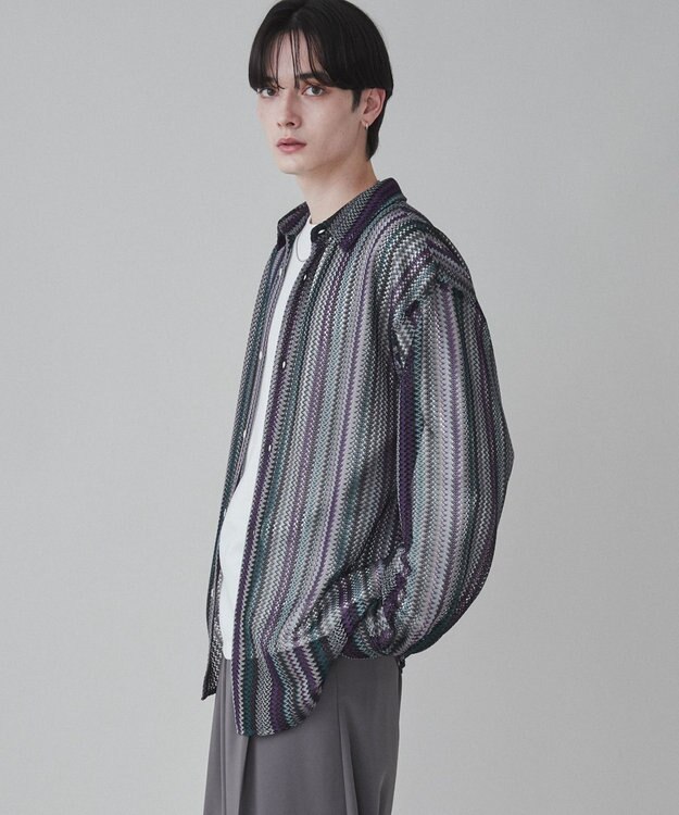 WEGO 【ユニセックス着用ITEM】ストライプメッシュBIGシャツ 柄3