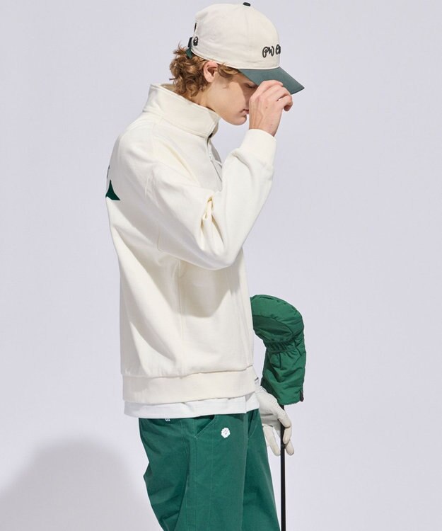 PW CIRCULUS 【MEN】ハーフジップ 裏毛スウェットトップス ゴルフ アイボリー系