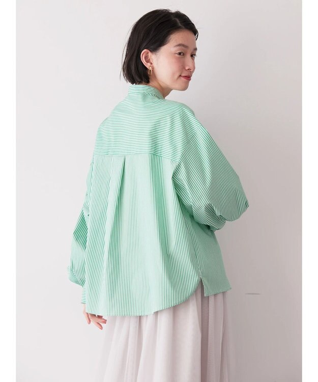 AMERICAN HOLIC イージーケア切替タックワイドシャツ Stripe Green