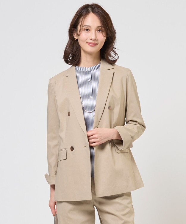 J.PRESS LADIES セルロースリネンストレッチ ダブル ジャケット ベージュ系