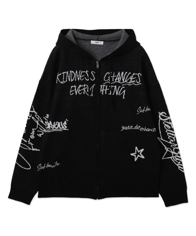 WEGO ジャガードグラフィックニットZIPパーカー ブラック