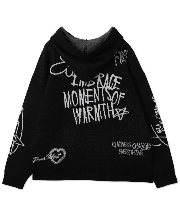 WEGO ジャガードグラフィックニットZIPパーカー ブラック