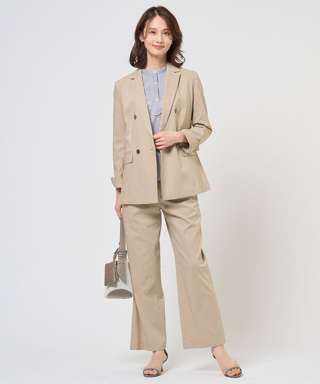 J.PRESS LADIES セルロースリネンストレッチ ダブル ジャケット ベージュ系
