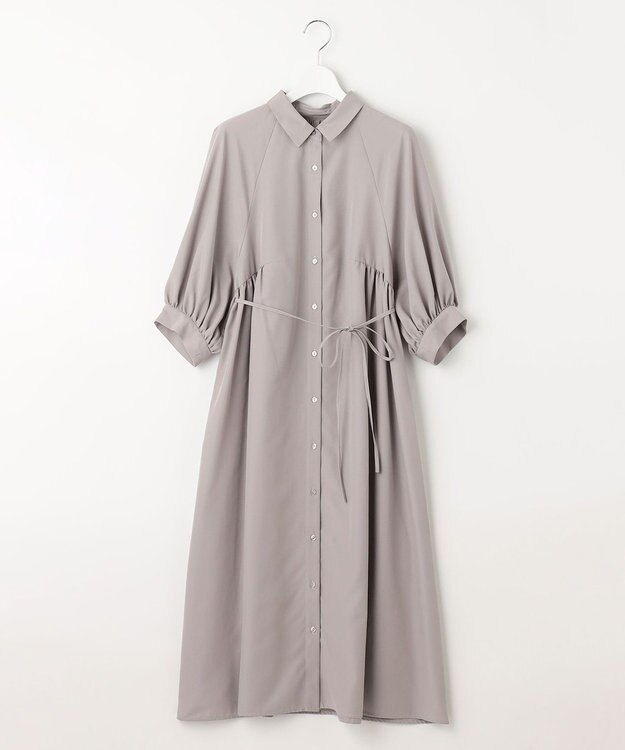 Feroux 【洗える】パフスリーブシャツ ワンピース グレー系