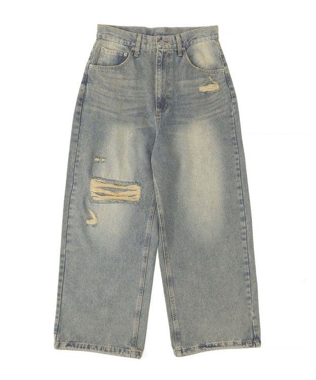 WEGO スーパーバギーダメージデニムパンツ デニム淡加工色