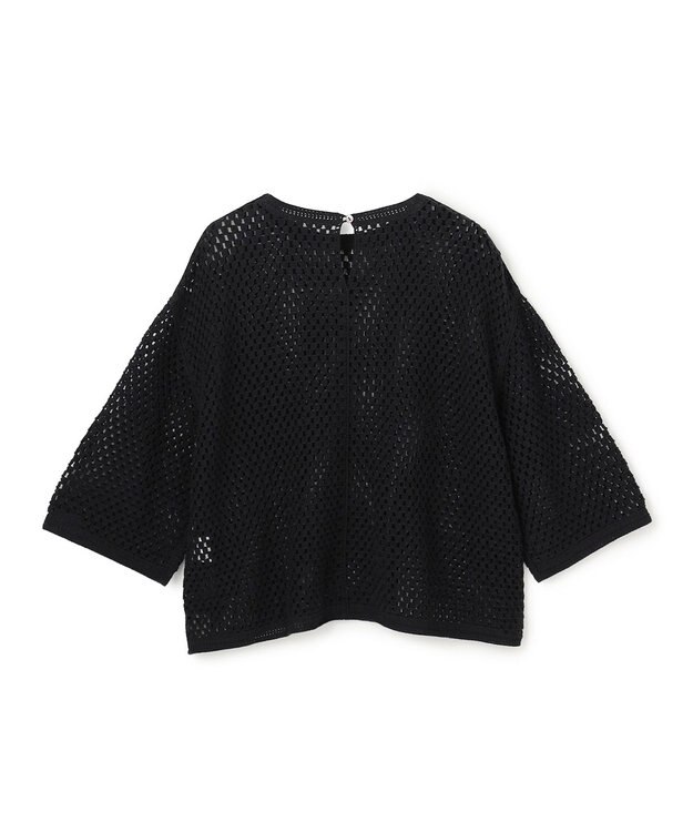 UNFILO L クロシェレースニット ハーフスリーブ プルオーバー ブラック