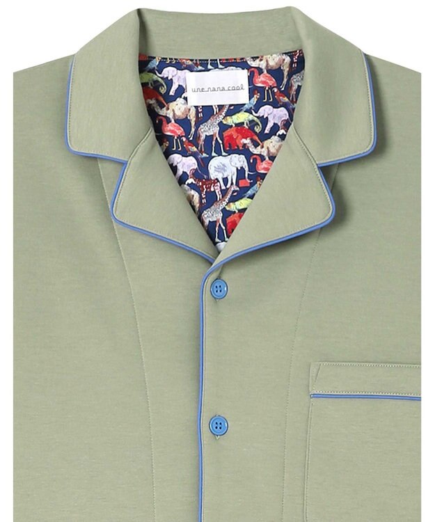 une nana cool 【綿混】ハイゲージダブルエアー メンズ長袖開襟 MADE WITH LIBERTY FABRIC グリーン