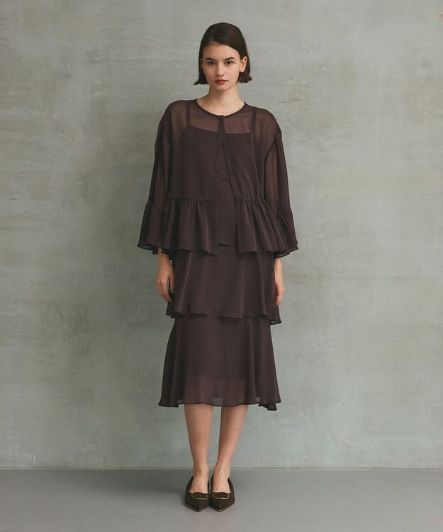 GRACE CONTINENTAL シフォンフリルポンチョ ブラウン