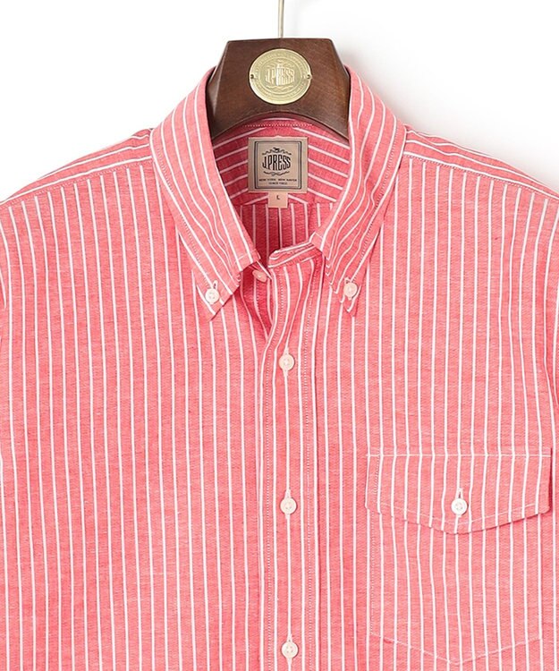 J.PRESS MEN 【WEB・一部店舗限定】リネンコットンストライプ シャツ/B.D レッド系1