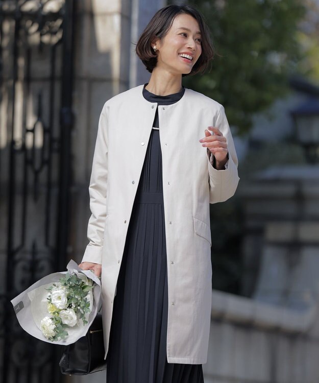 J.PRESS LADIES S 【2way】VINAジェットオックス ノーカラー コート グレージュ系