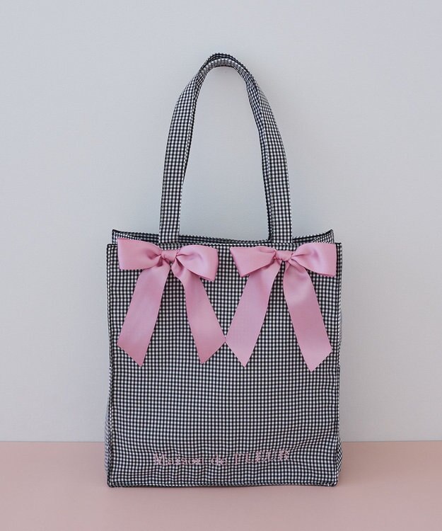 Maison de FLEUR ギンガムリボンスクエアトートバッグ Black