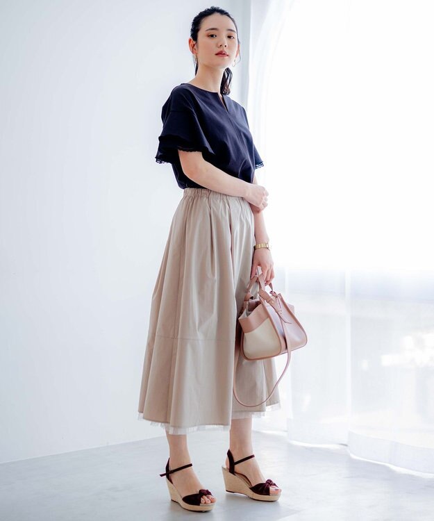 組曲 【2WAY】ドットチュールリバーシブル スカート ベージュ系