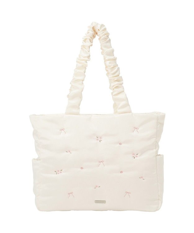 Maison de FLEUR ローズリボン刺繍パファートートバッグ Ivory
