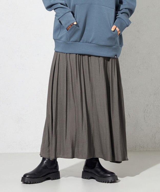 SHARE PARK LADIES 【洗える】ポリエステルシャンブレースカート チャコール