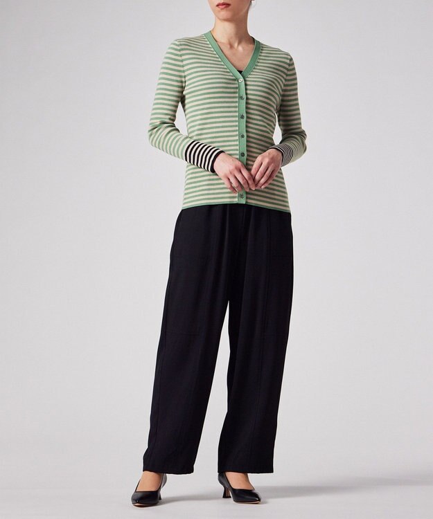 Paul Smith 【洗える】リブ ボーダー カーディガン グリーン