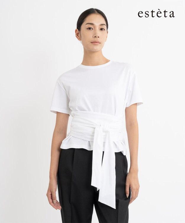 23区 L 【エステータ】スーピマシングルジャージー サッシュデザイン カットソー ホワイト系