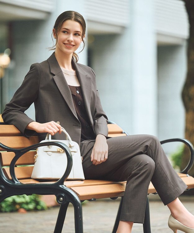 ANY SIS L ウーステッドエステル テーパード パンツ モカグレー