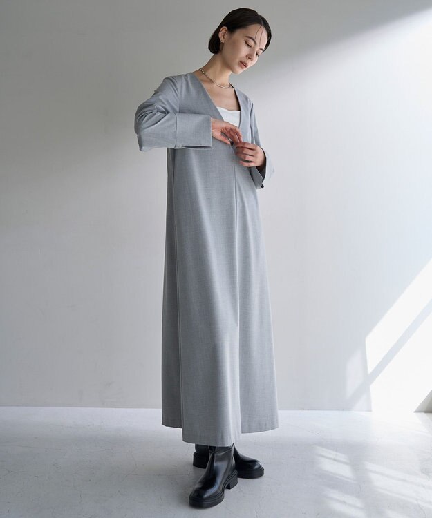 UNFILO ウールライク Vネックワンピース トップグレー