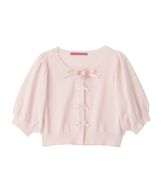 Maison de FLEUR ローズニット半袖カーディガン Pink