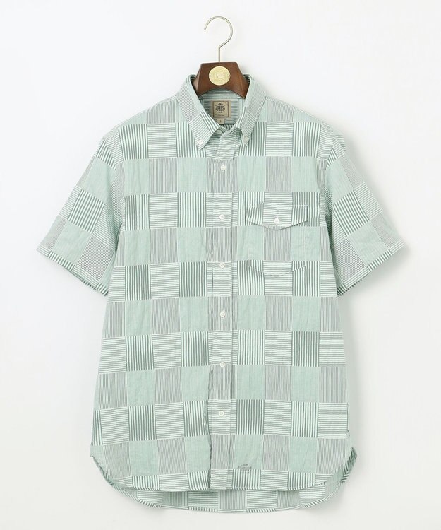 J.PRESS MEN 【クールマックス】サッカーパッチワーク シャツ グリーン系9