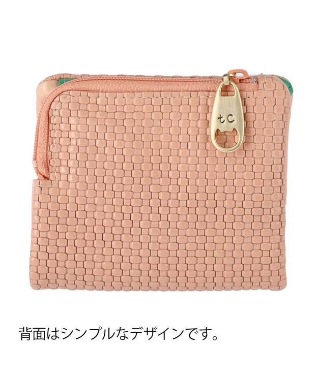 tsumori chisato CARRY エンボスメッシュ 2つ折り財布 スリムタイプ 猫ステッチ ピンク