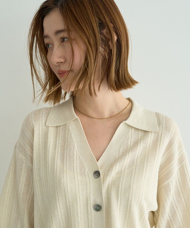 YECCA VECCA ストライプメッシュニットカーディガン Ivory