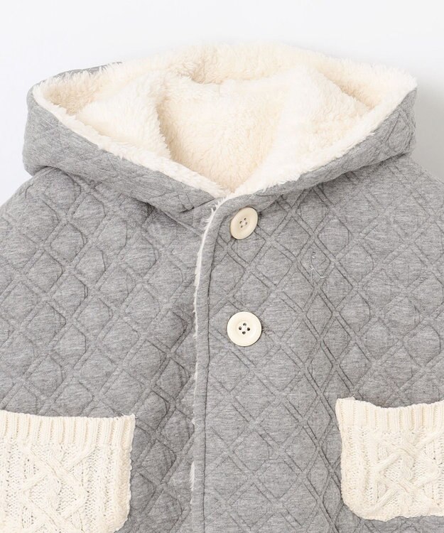 組曲 KIDS 【90㎝】くま耳 キルトマント グレー系