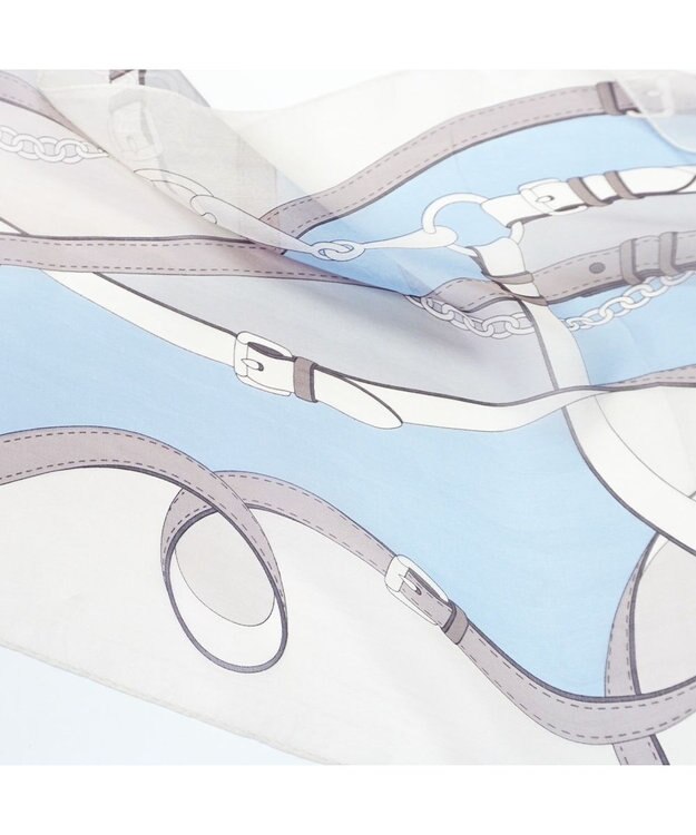 Marca ＜洗えるシルク＞【Marcaオリジナル】フローイングベルト剣先 ウォッシャブル シルクローン 剣先ストール ベージュ×ブルー