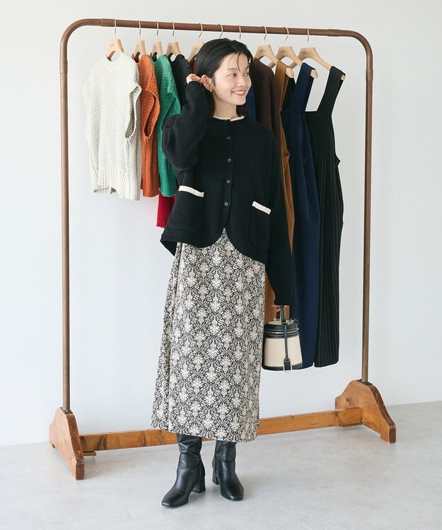 CRAFT STANDARD BOUTIQUE キナリノコラボ/洗える配色モールニットカーディガン/24AW Black