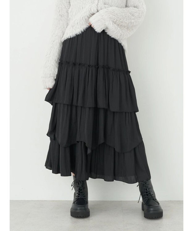 earth music&ecology ランダムティアードスカート Black