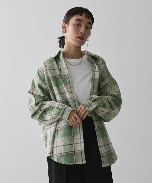 AMERICAN HOLIC スラブチェックＢＩＧシャツ Green